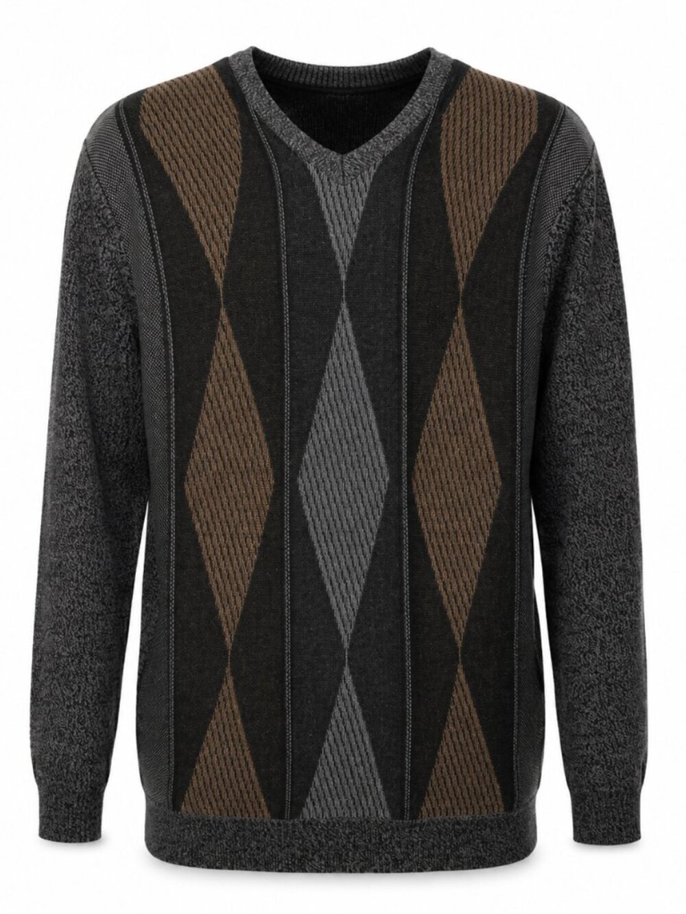Grandpa Sweater Arnold Palmer Men’s Argyle V-Neck Size L Gray Black Brown